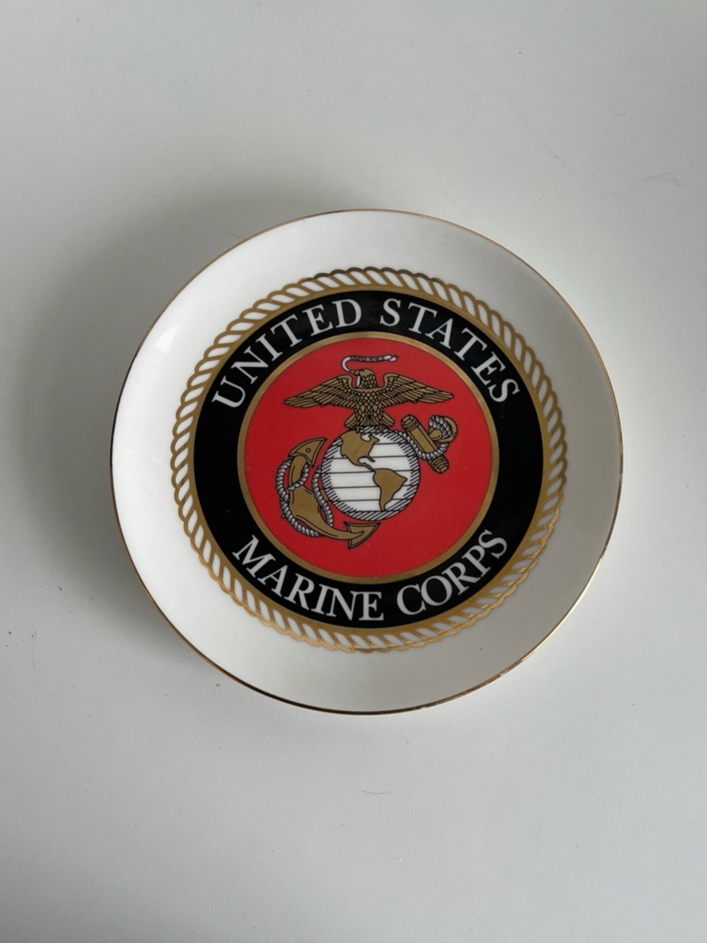 Vtg US Marine Corps 6.75” Plate 22K Gold Details Trim Porcelain Limited USA - Picture 2 of 11